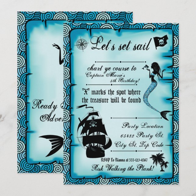 Mermaid, Invitations Du Parti Pirate (Devant / Derrière)