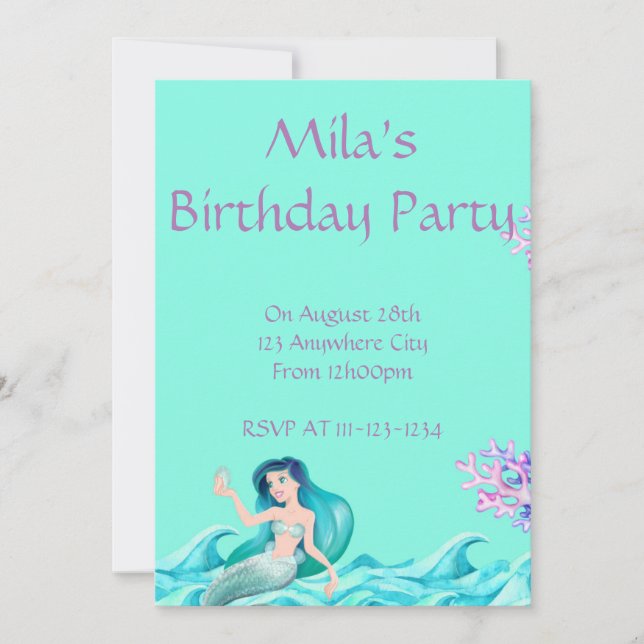 MERMAID INVITATIONS, GEBURTSTAGLICHE EINLADUNGEN (Vorderseite)