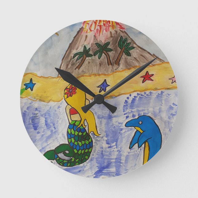 Mermaid Island Round Clock Runde Wanduhr (Vorderseite)