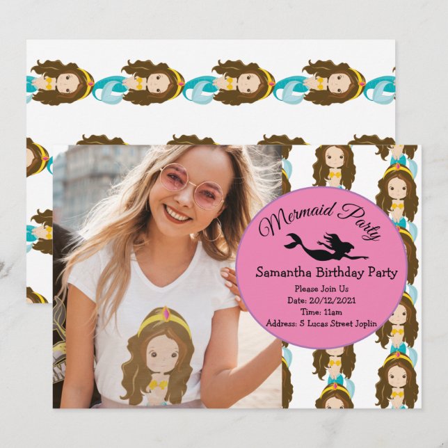 Mermaid Jaune Anniversaire Fête Invitation (Devant / Derrière)