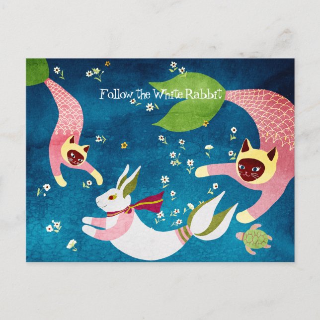 Mermaid Kaninchen Neujahr Postkarte (Vorderseite)