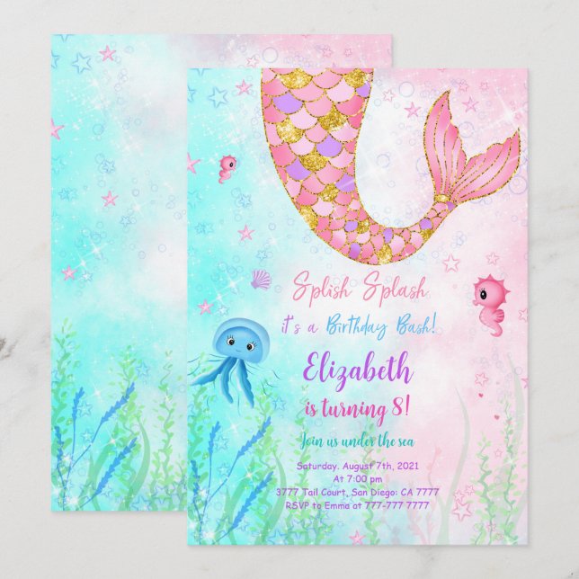 Mermaid Kids Einladung (Vorne/Hinten)