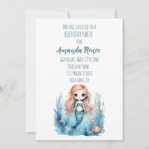 Mermaid Kids Girl Paper Party Einladungen
