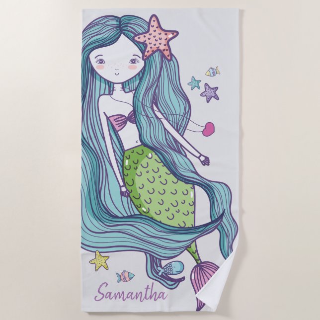 Mermaid Kids Personalisiert Strandtuch (Vorderseite)