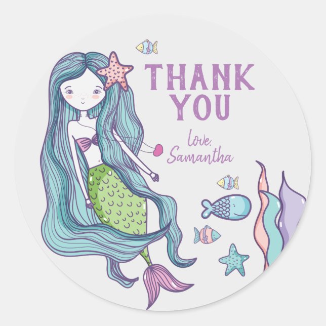 Mermaid Kids Vielen Dank Runder Aufkleber (Vorderseite)