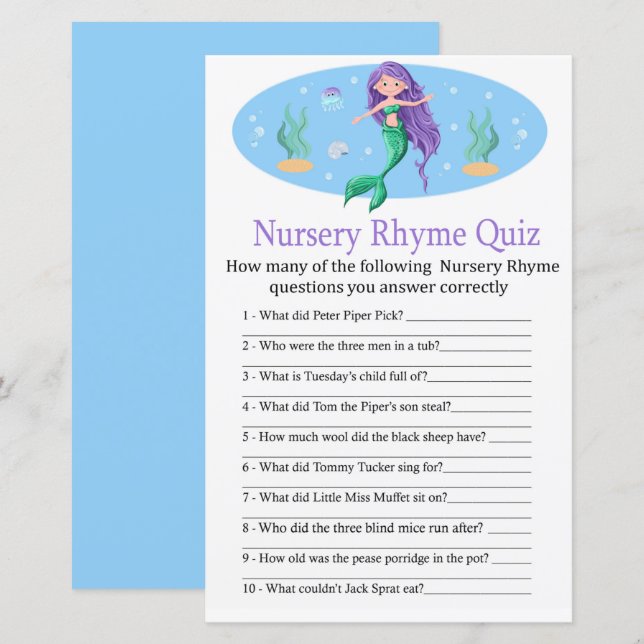 Mermaid Kinderzimmer Rhyme Quiz Kinderduschenspiel (Vorne/Hinten)