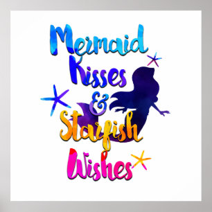 Mermaid Kisses & Starfish wünscht Wasserfarbenstra Poster