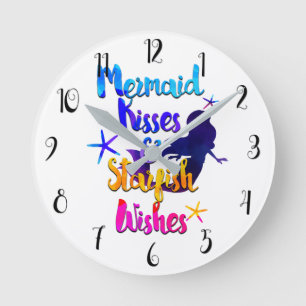 Mermaid Kisses & Starfish wünscht Wasserfarbenstra Runde Wanduhr