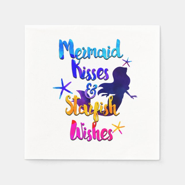 Mermaid Kisses & Starfish wünscht Wasserfarbenstra Serviette (Vorderseite)