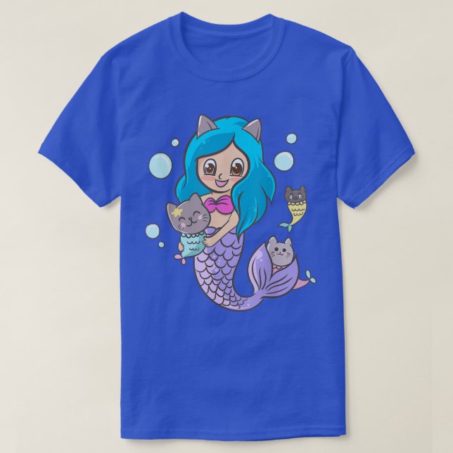 Mermaid Kitten Cats Niedlich Kawaii Anime Japanisc T-Shirt (Design vorne)
