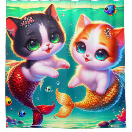 "Mermaid Kittens with Fish Friends" Duschvorhang