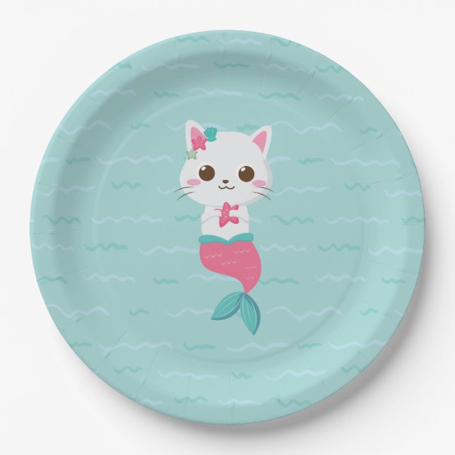 Mermaid Kitty Birthday Party Pappteller (Vorderseite)