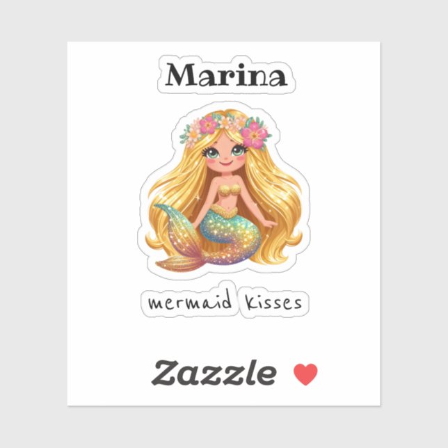 Mermaid küsst personalisierte Namensaufkleber Aufkleber (Blatt)
