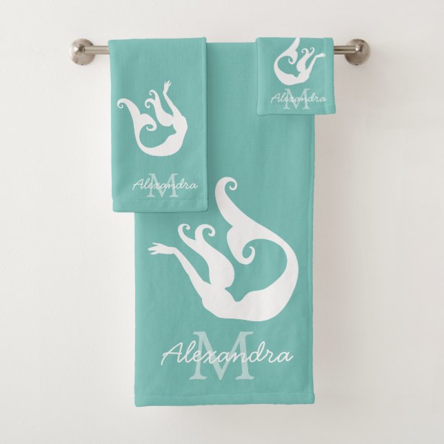 Mermaid Küste Aquamarin Blue White Beach Badhandtuch Set (Insitu)