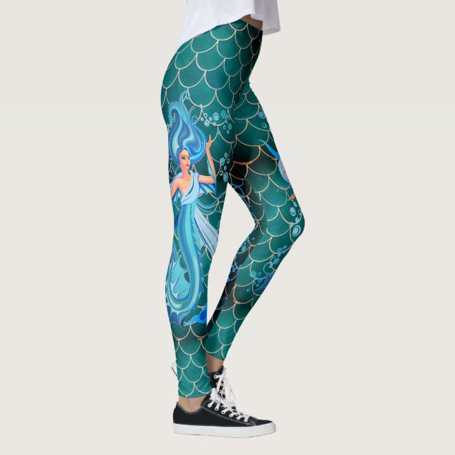 Mermaid Leggings Blue Aqua Workout Pants (Rechts)