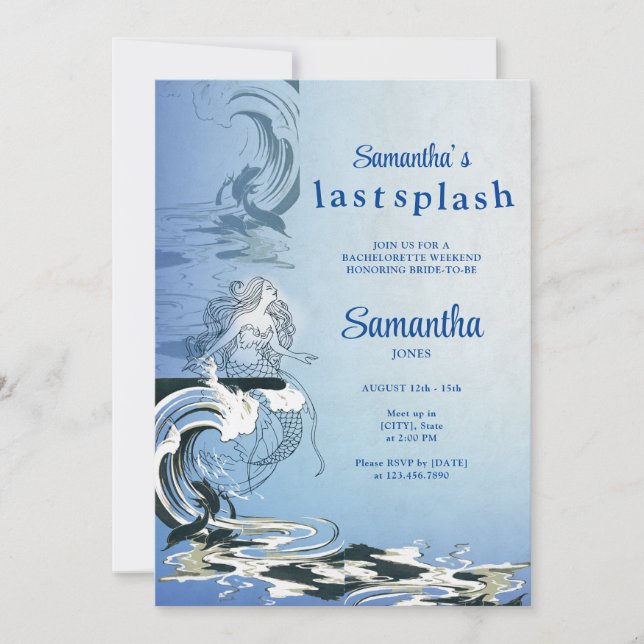Mermaid letzte Splash Tropical Beach BACH Wochenen Einladung (Vorderseite)