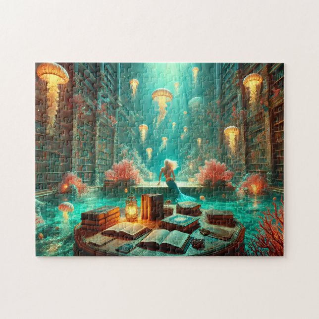 Mermaid Library Underwater Bookshelves Fantasy (Horizontal)