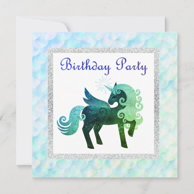 Mermaid licorn ANNIVERSAIRE DE FÊTE INVITATION Ver (Devant)