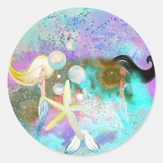 Mermaid-Liebe Runder Aufkleber (Vorderseite)