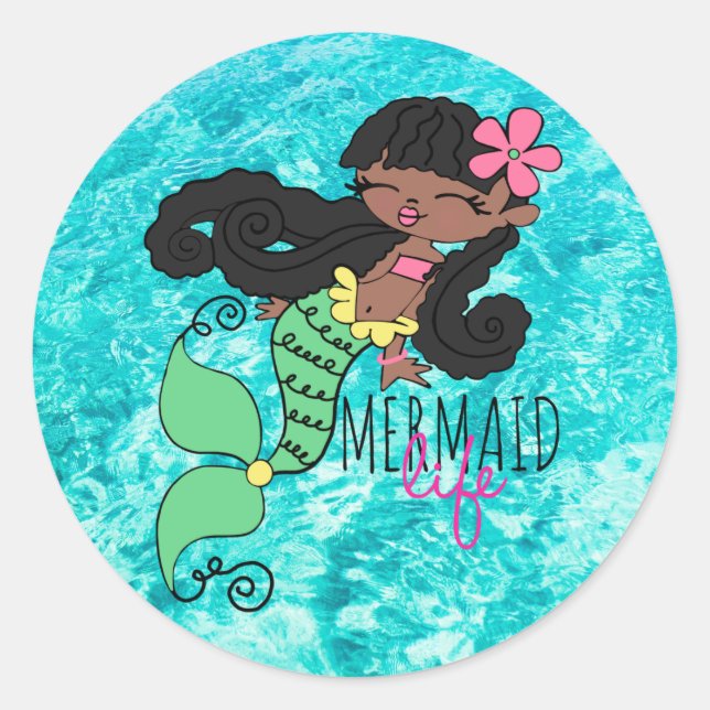 Mermaid Life B Classic Round Aufkleber (Vorderseite)