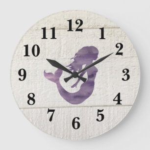 Mermaid Lila Beach Deco Rustikale Shiplap Große Wanduhr