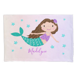 Mermaid Lila Glitzer Coral Personalisiert Name Kissenbezug
