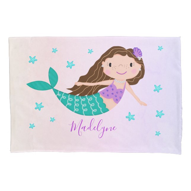 Mermaid Lila Glitzer Coral Personalisiert Name Kissenbezug (Vorderseite)
