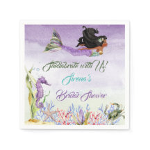 Mermaid Lila Green Gold Seepferd Crab Napkins