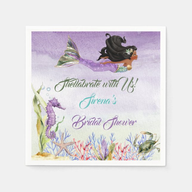 Mermaid Lila Green Gold Seepferd Crab Napkins Serviette (Vorderseite)