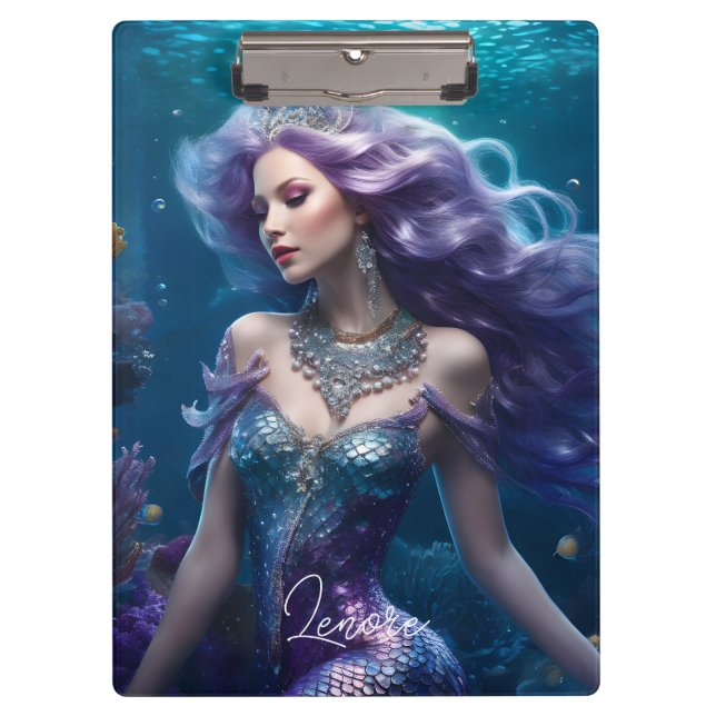 Mermaid Lila Hair Klemmbrett (Vorderseite)