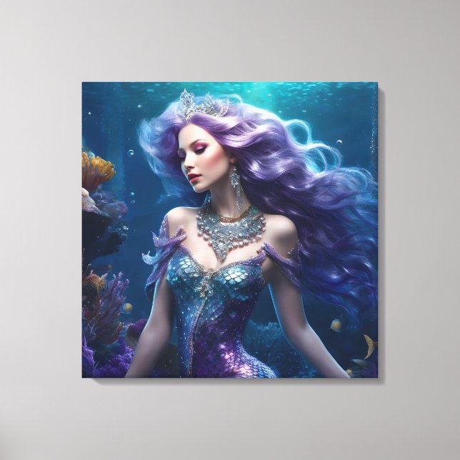 Mermaid Lila Hair Leinwanddruck (Vorderseite)