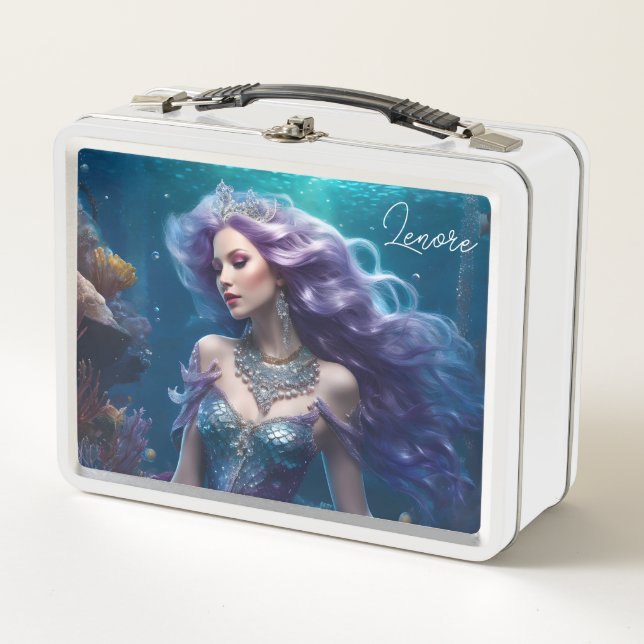 Mermaid Lila Hair Metall Brotdose (Vorderseite)