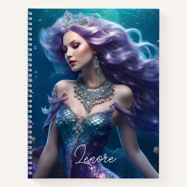 Mermaid Lila Hair Notizbuch (Vorderseite)