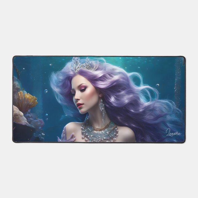 Mermaid Lila Hair Schreibtischunterlage (Vorderseite)