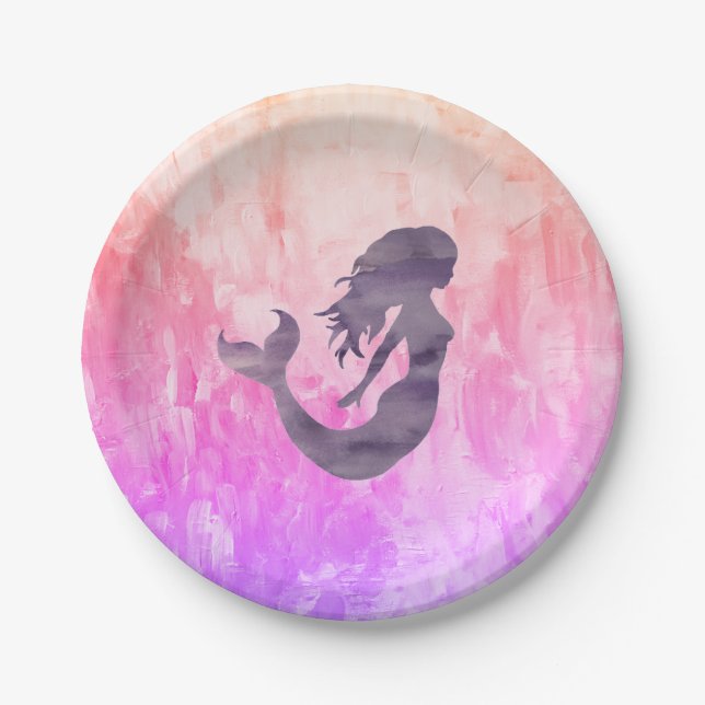 Mermaid Lila Silhouette Ombre Pappteller (Vorderseite)