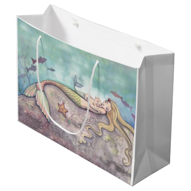 Mermaid Lullaby Mutter und Baby Mermaid Fantasy Große Geschenktüte (Vorderseite Schrägansicht)
