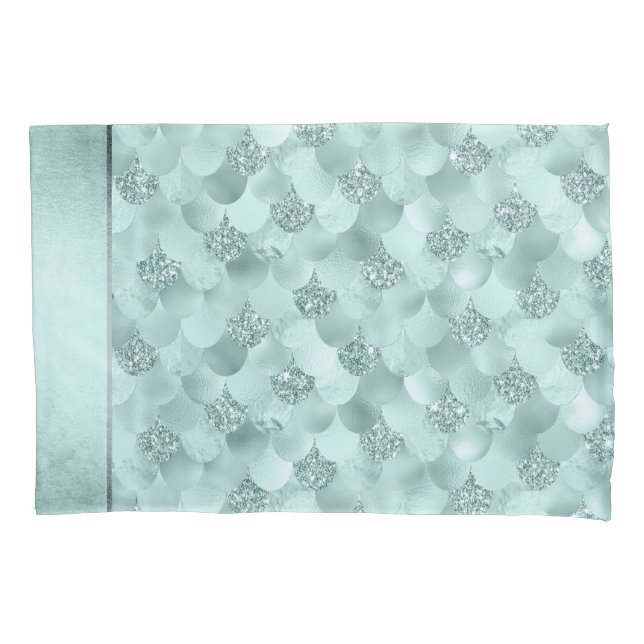 Mermaid Luxe Scale | Sea Mint Green Aqua Sheen Kissenbezug (Vorderseite)
