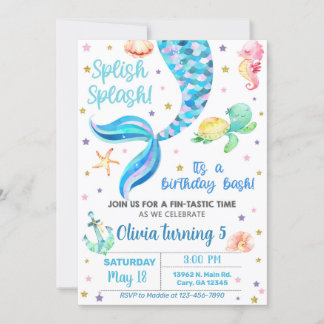 Mermaid Mädchen Geburtstagseinladung. Einladung
