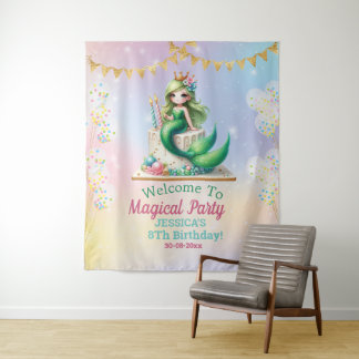 Mermaid Magical 8th Birthday Party Girl Wandteppich