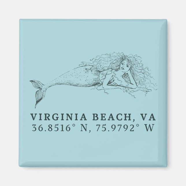 Mermaid Magnet - Coordonnées de Virginia Beach, VA (Devant)