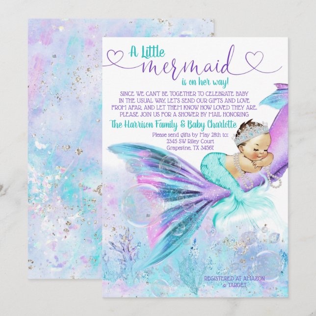 Mermaid Mail Baby Dusche Einladung (Vorne/Hinten)