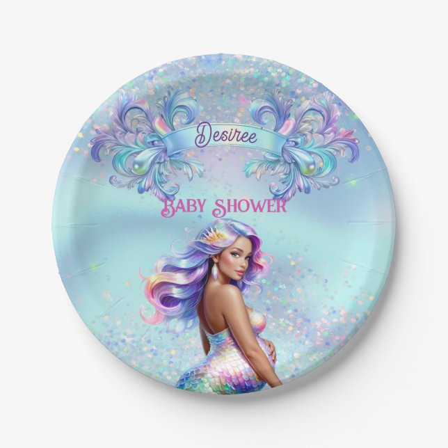 Mermaid Mama Schwangerschaft Kinderdusche Pappteller (Vorderseite)