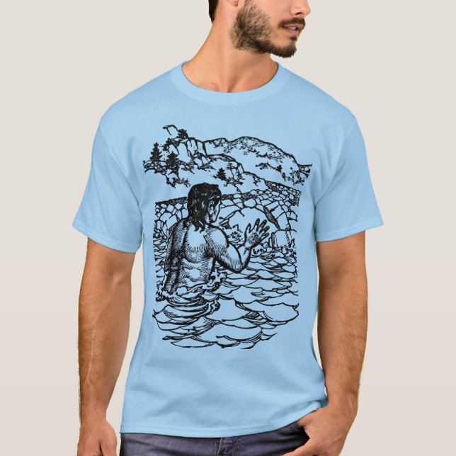 Mermaid Man Merman in Water Fantasy Märchen Kunst T-Shirt (Vorderseite)