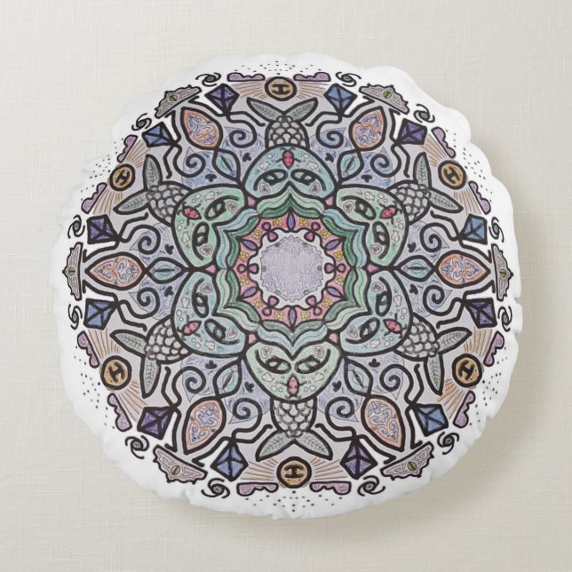 Mermaid Mandala Round Pillow Rundes Kissen (Vorderseite)