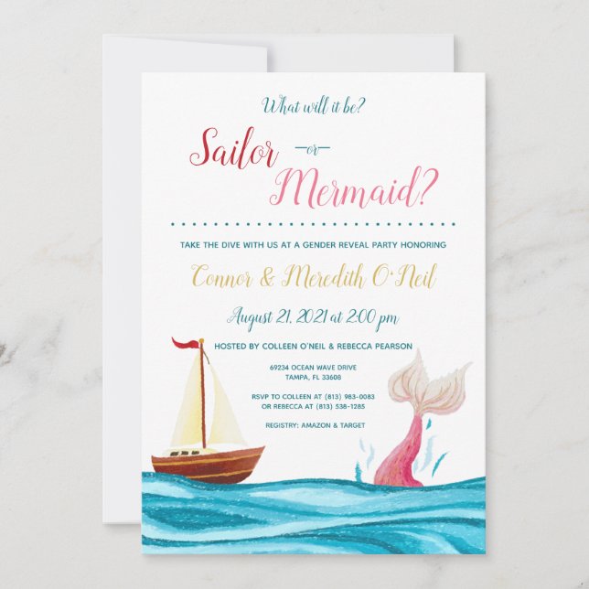 Mermaid/marin Nautique Genre Reveillez Invitation (Devant)