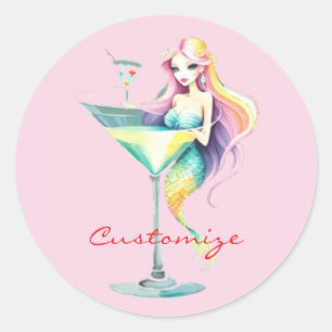 Mermaid Martini Girl Thunder_Cove Runder Aufkleber