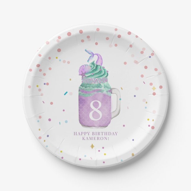 Mermaid Mason Jar Milkshake Girls Birthday Age Pappteller (Vorderseite)