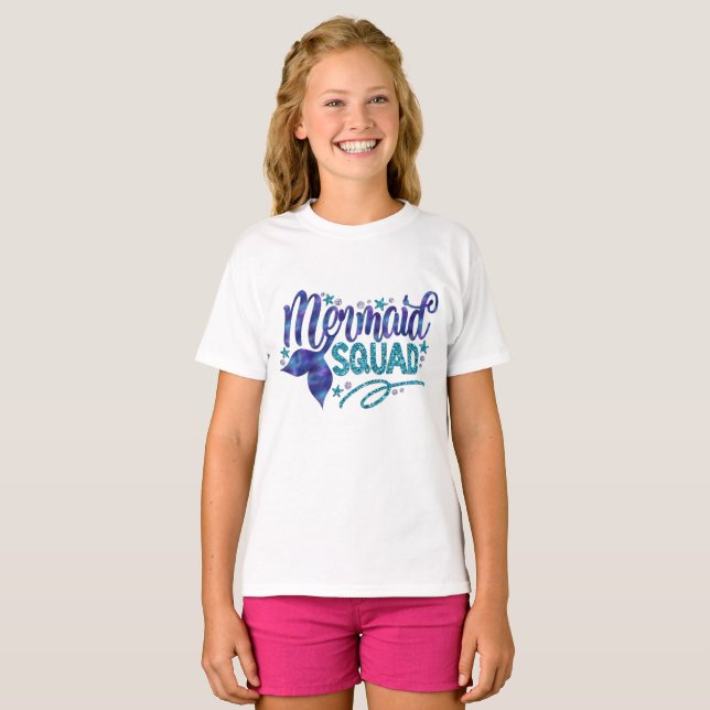 Mermaid - "Mermaid Squad" - Glitzer für Aquamarine T-Shirt (Vorne ganz)