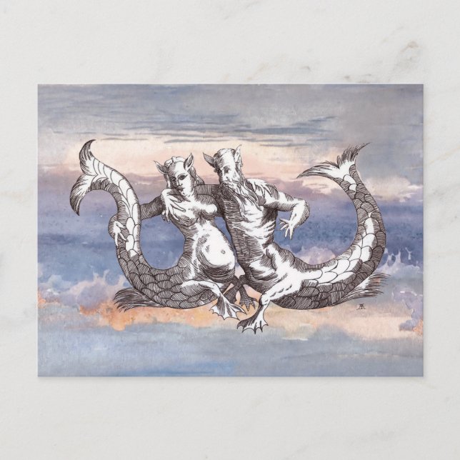 MERMAID & MERMAN IN OCEAN SKY POSTKARTE (Vorderseite)
