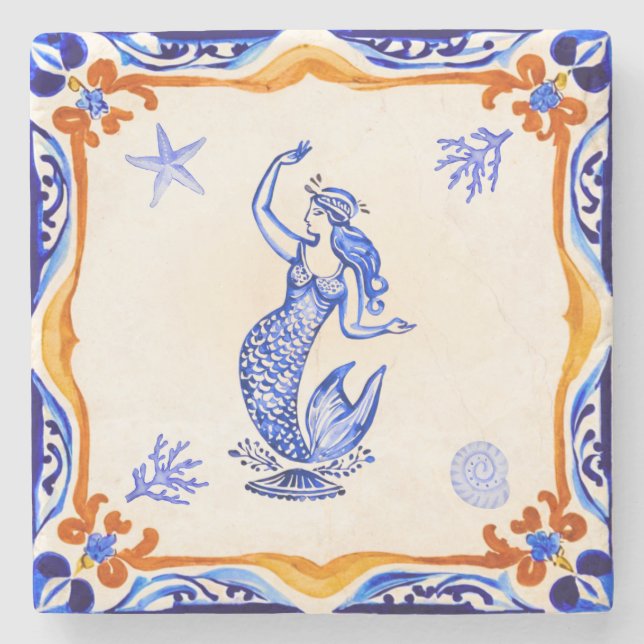 Mermaid Mittelmeer Steinuntersetzer (Vorderseite)